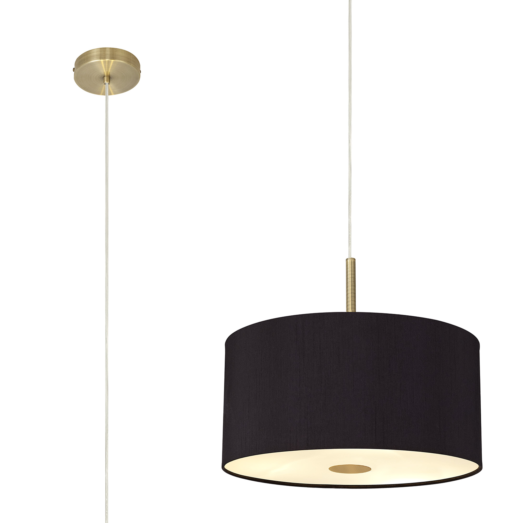 DK0513  Baymont 40cm 5 Light Pendant Antique Brass, Midnight Black/Green Olive, Frosted Diffuser